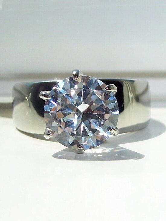 Jewelry - STAINLESS STEEL Round Cut Solitaire Cubic Zirconia Band Ring